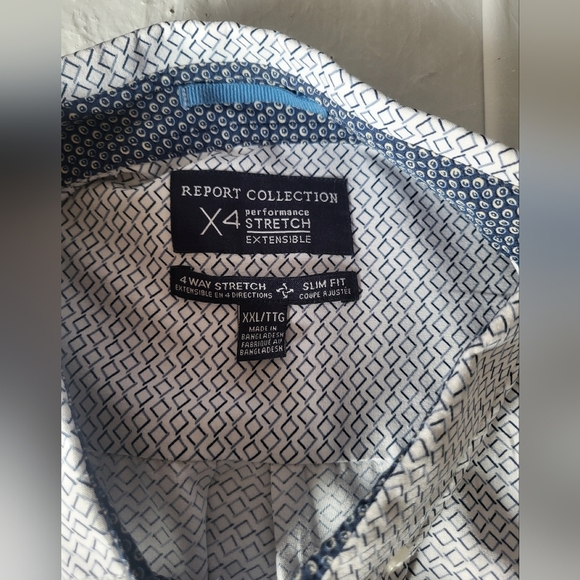 Report Collection Men's White and Blue Button Down Dress Shirt, Size XXL - Picture 3 of 4